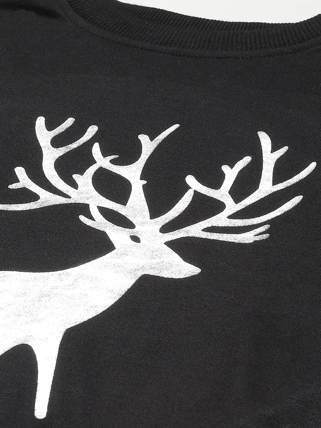 Black Terry Silver Reindeer Sweatshirt - Women's Casual Cotton