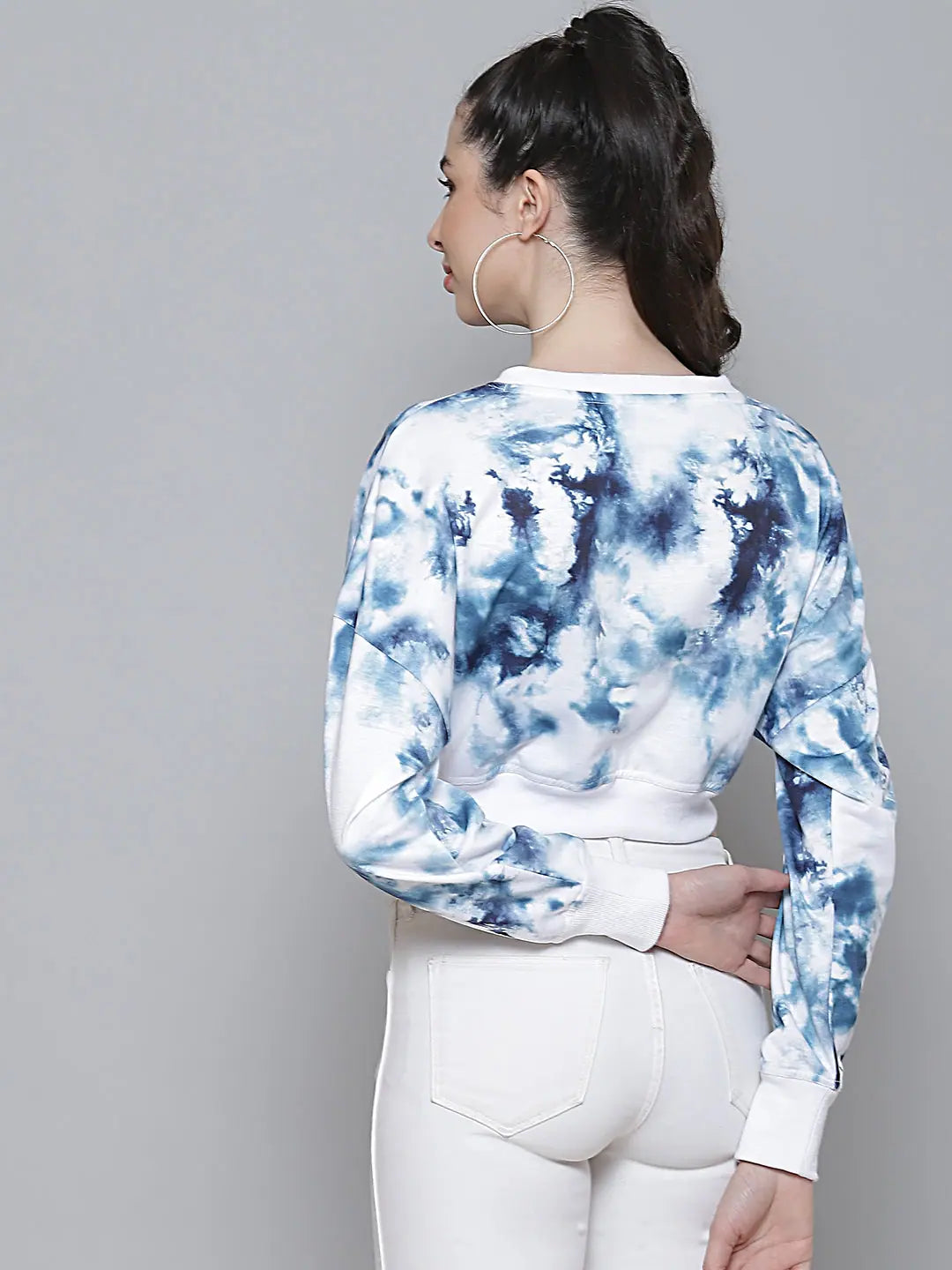 Navy & White Cloud Wash Terry Crop Sweatshirt for Women