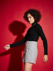 Women Black Rib High Neck Full Sleeves Sweater-SFSWSH7284_Black
