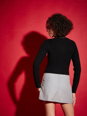 Women Black Rib High Neck Full Sleeves Sweater-SFSWSH7284_Black
