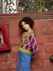 Women Green Geometric Front Open Wool Cardigan-SFSWSH7423