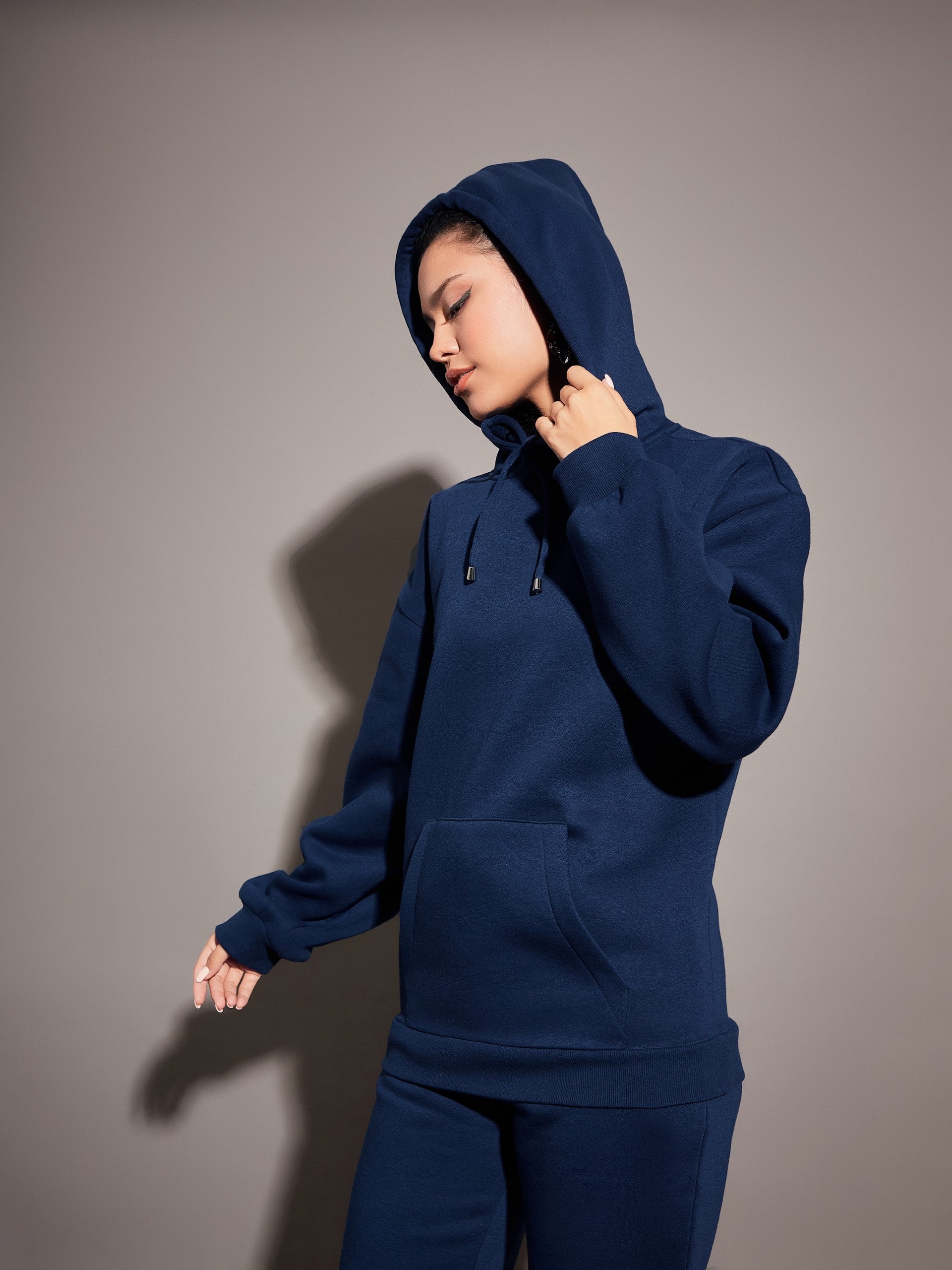 Women Navy Fleece Oversized Hoodie-SFSWSH7464
