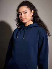 Women Navy Fleece Oversized Hoodie-SFSWSH7464