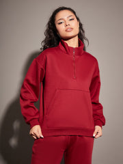Women Maroon Fleece Front Zipper Sweatshirt With Joggers-SFSWSH7466_SFPANT50728