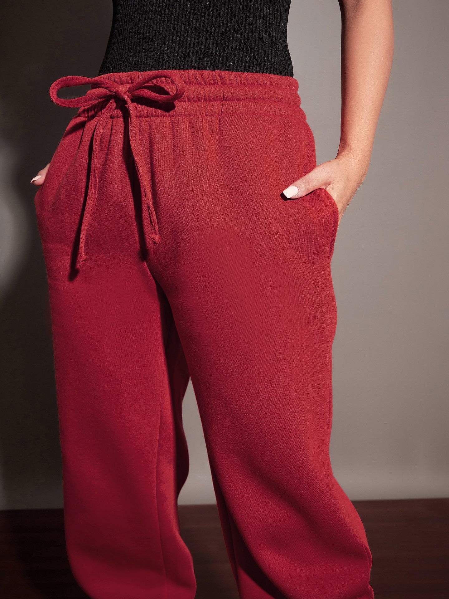 Women Maroon Fleece Front Zipper Sweatshirt With Joggers-SFSWSH7466_SFPANT50728