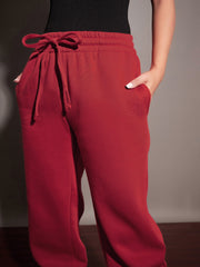 Women Maroon Fleece Front Zipper Sweatshirt With Joggers-SFSWSH7466_SFPANT50728