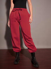 Women Maroon Fleece Front Zipper Sweatshirt With Joggers-SFSWSH7466_SFPANT50728