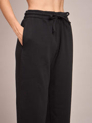 Women Black Fleece Front Zipper Sweatshirt With Track Pant-SFSWSH7468_SFPANT50686