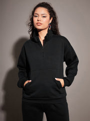Women Black Fleece Sweatshirt With Joggers-SFSWSH7468_SFPANT50730