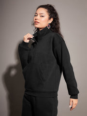 Women Black Fleece Sweatshirt With Joggers-SFSWSH7468_SFPANT50730