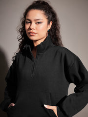Women Black Fleece Sweatshirt With Joggers-SFSWSH7468_SFPANT50730