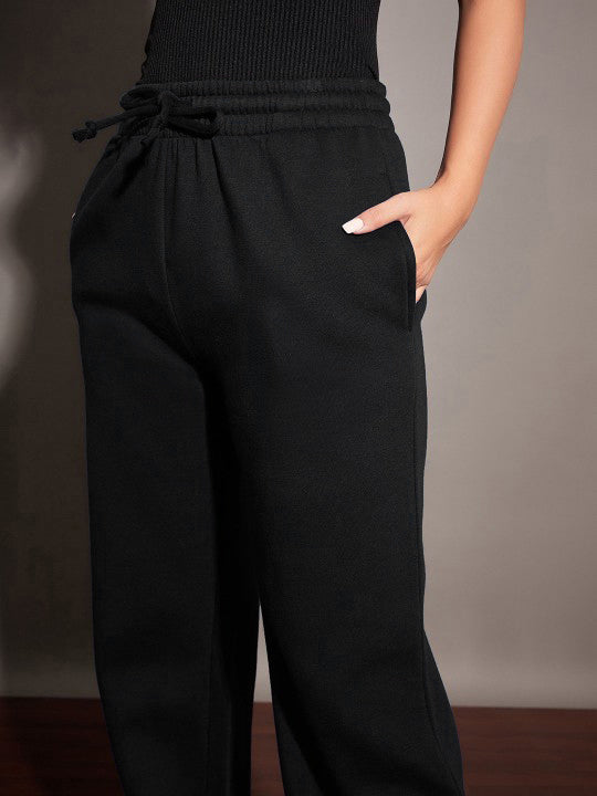Women Black Fleece Sweatshirt With Joggers-SFSWSH7468_SFPANT50730