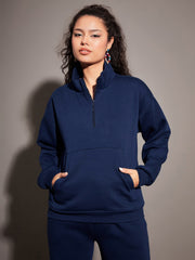 Women Navy Fleece Front Zipper Sweatshirt With Joggers-SFSWSH7469_SFPANT50680