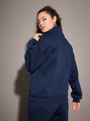 Women Navy Fleece Front Zipper Sweatshirt With Joggers-SFSWSH7469_SFPANT50680