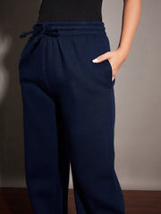 Women Navy Fleece Front Zipper Sweatshirt With Joggers-SFSWSH7469_SFPANT50680