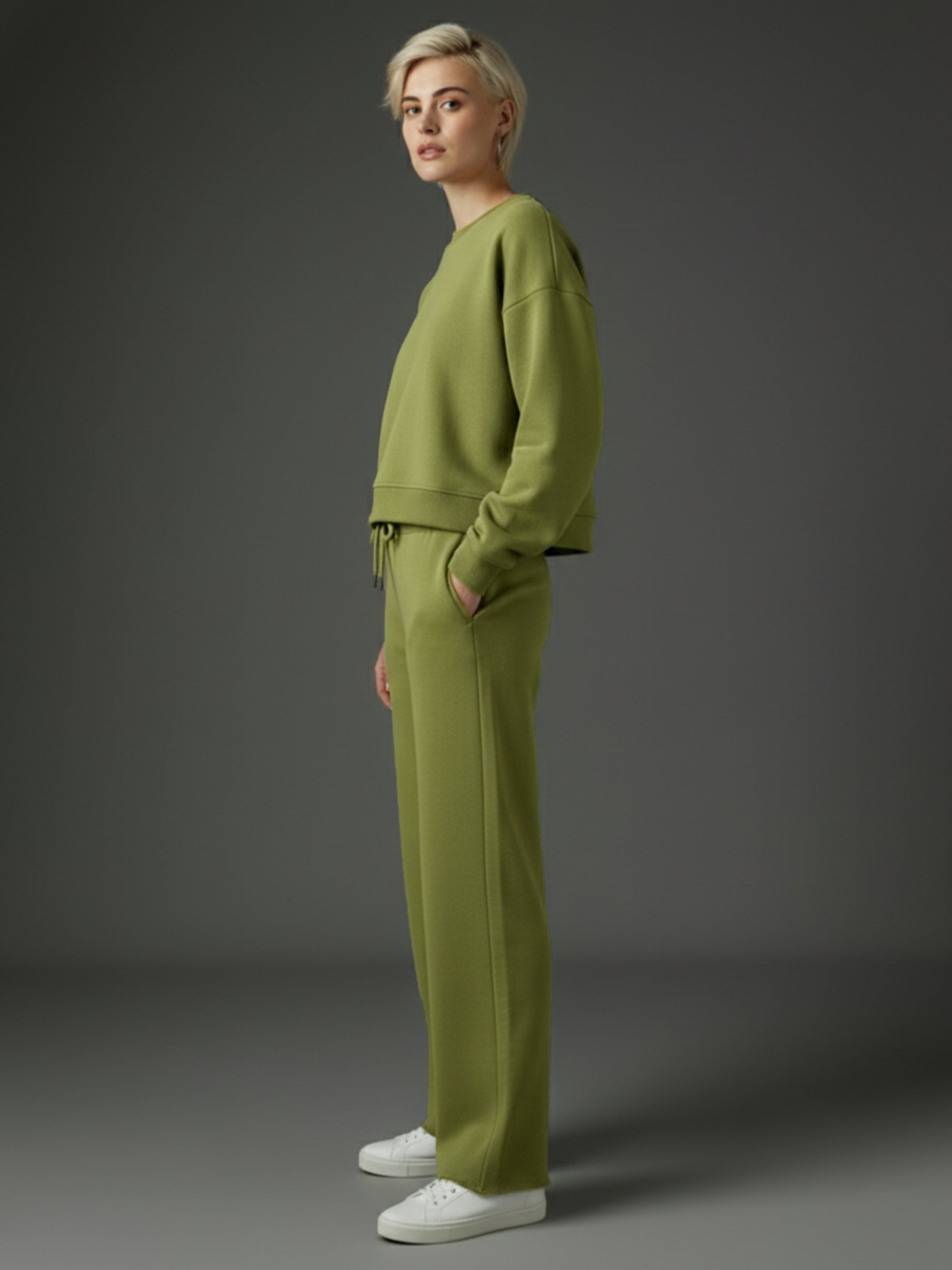 Women Olive Premium Fleece Sweatshirt With Track Pants-SFSWSH7513_SFPANT50683