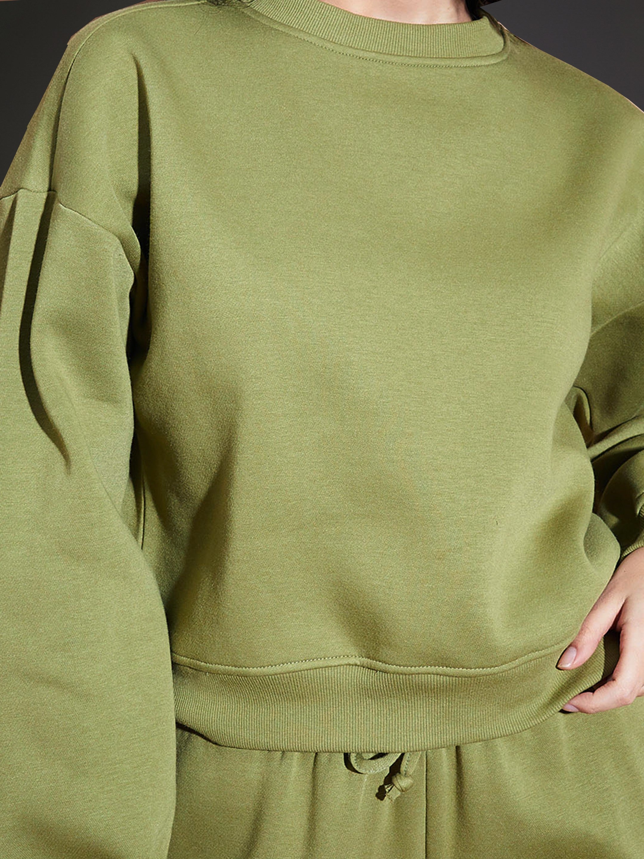 Women Olive Premium Fleece Sweatshirt With Track Pants-SFSWSH7513_SFPANT50683