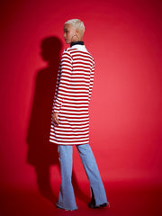 Women Red & White Striped Front Open Sweater-SFSWSH7527