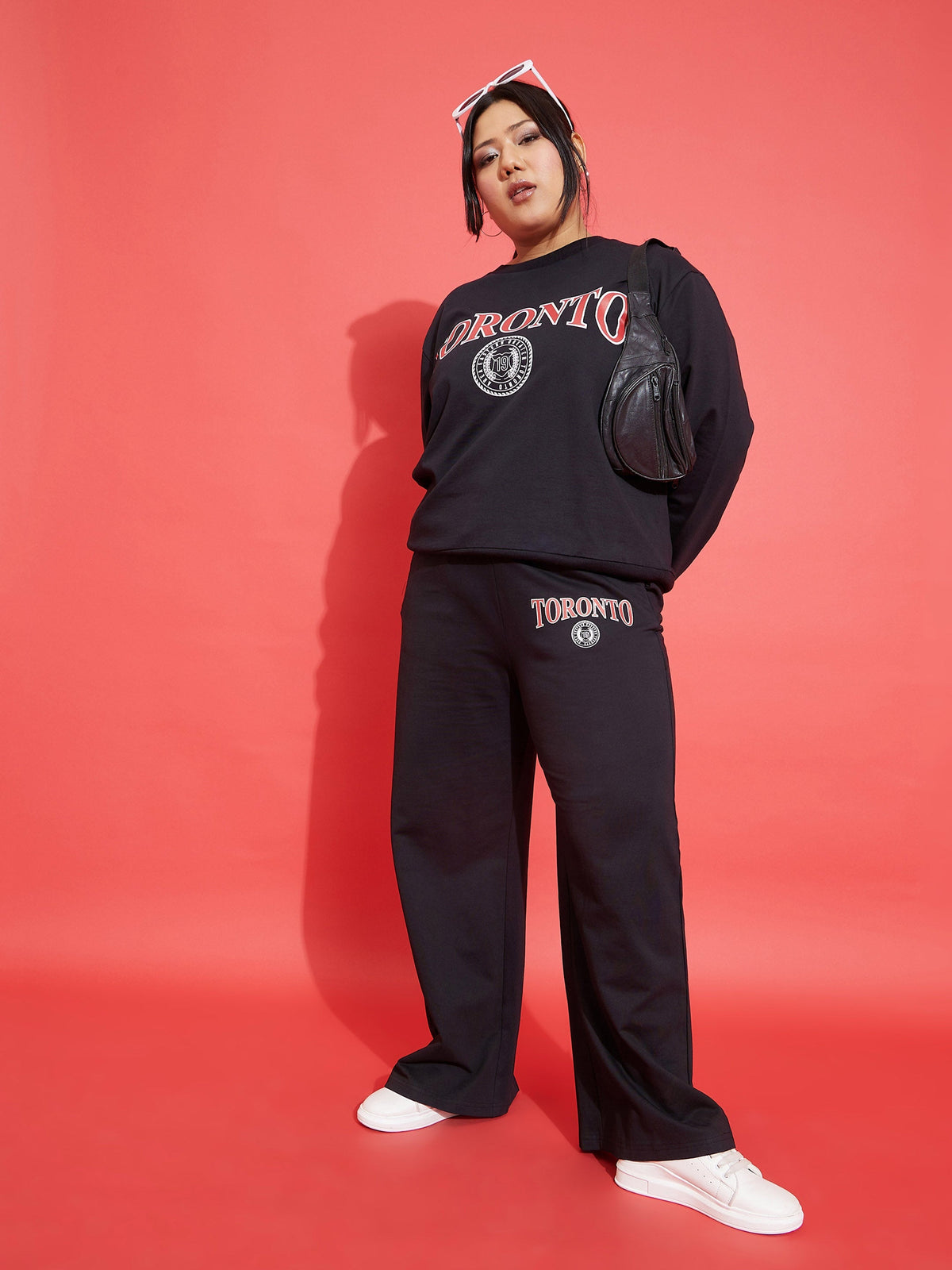 Women Black TORONTO Fleece Sweatshirt With Track Pants-SFSWSH7558_SFPANT50914