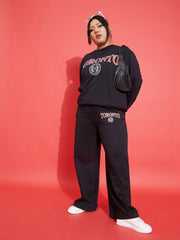 Women Black TORONTO Fleece Sweatshirt With Track Pants-SFSWSH7558_SFPANT50914