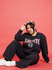 Women Black TORONTO Fleece Sweatshirt With Track Pants-SFSWSH7558_SFPANT50914