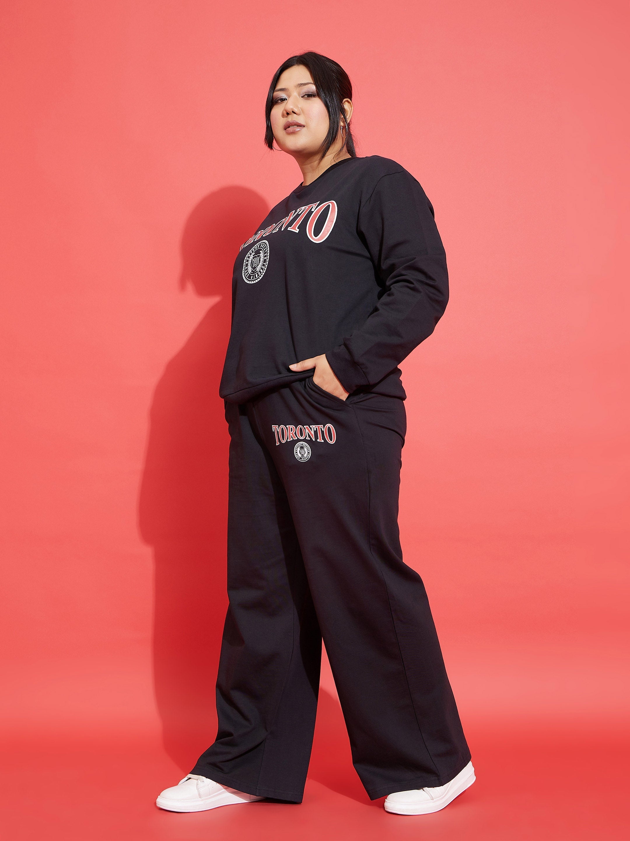 Women Black TORONTO Fleece Sweatshirt With Track Pants-SFSWSH7558_SFPANT50914