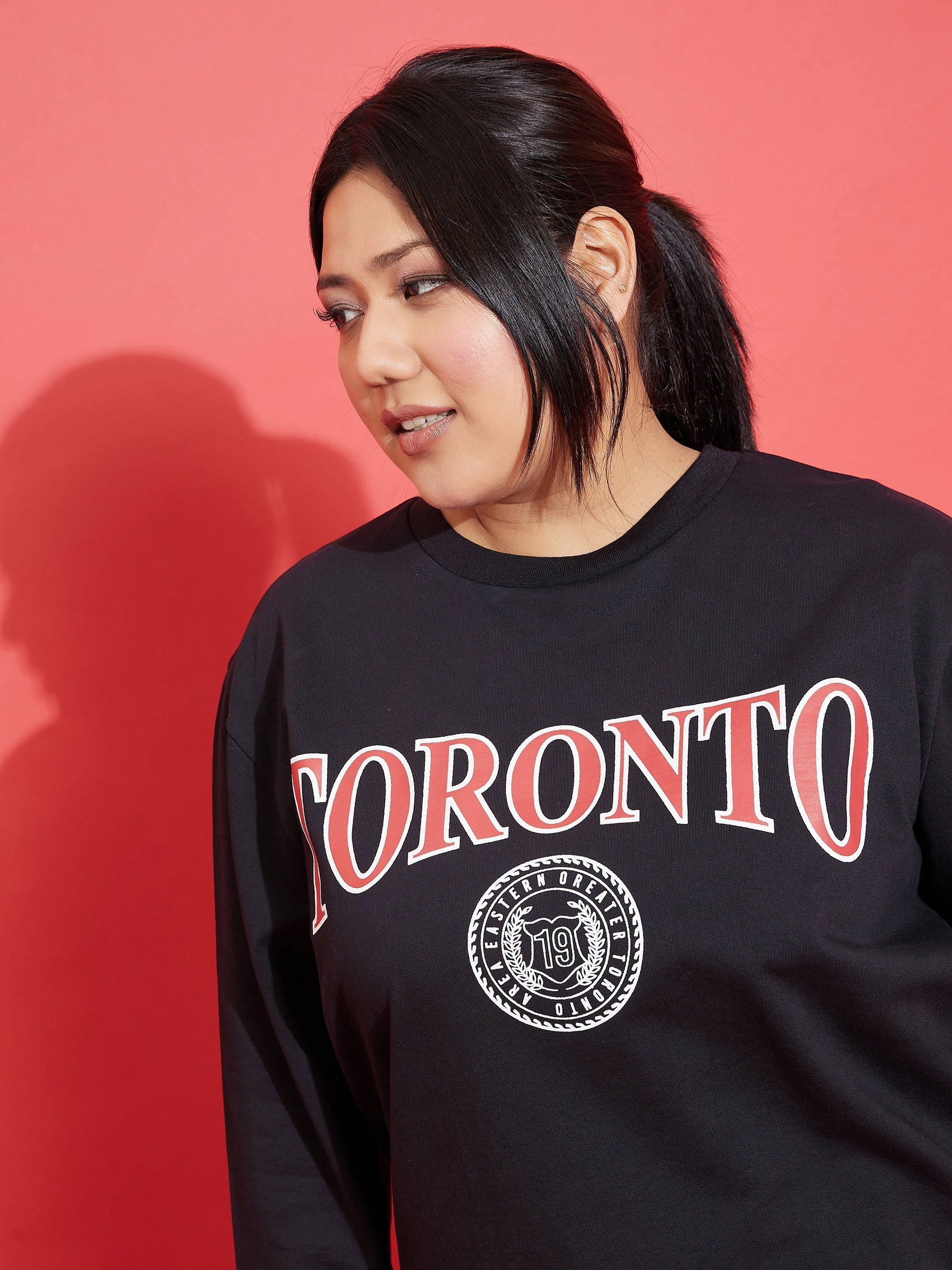 Women Black TORONTO Fleece Sweatshirt With Track Pants-SFSWSH7558_SFPANT50914