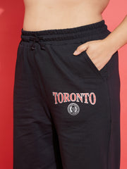 Women Black TORONTO Fleece Sweatshirt With Track Pants-SFSWSH7558_SFPANT50914