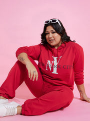 Women Red NEW YOKE Terry Hoodie With Joggers-SFSWSH7562_SFPANT50918