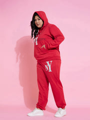 Women Red NEW YOKE Terry Hoodie With Joggers-SFSWSH7562_SFPANT50918