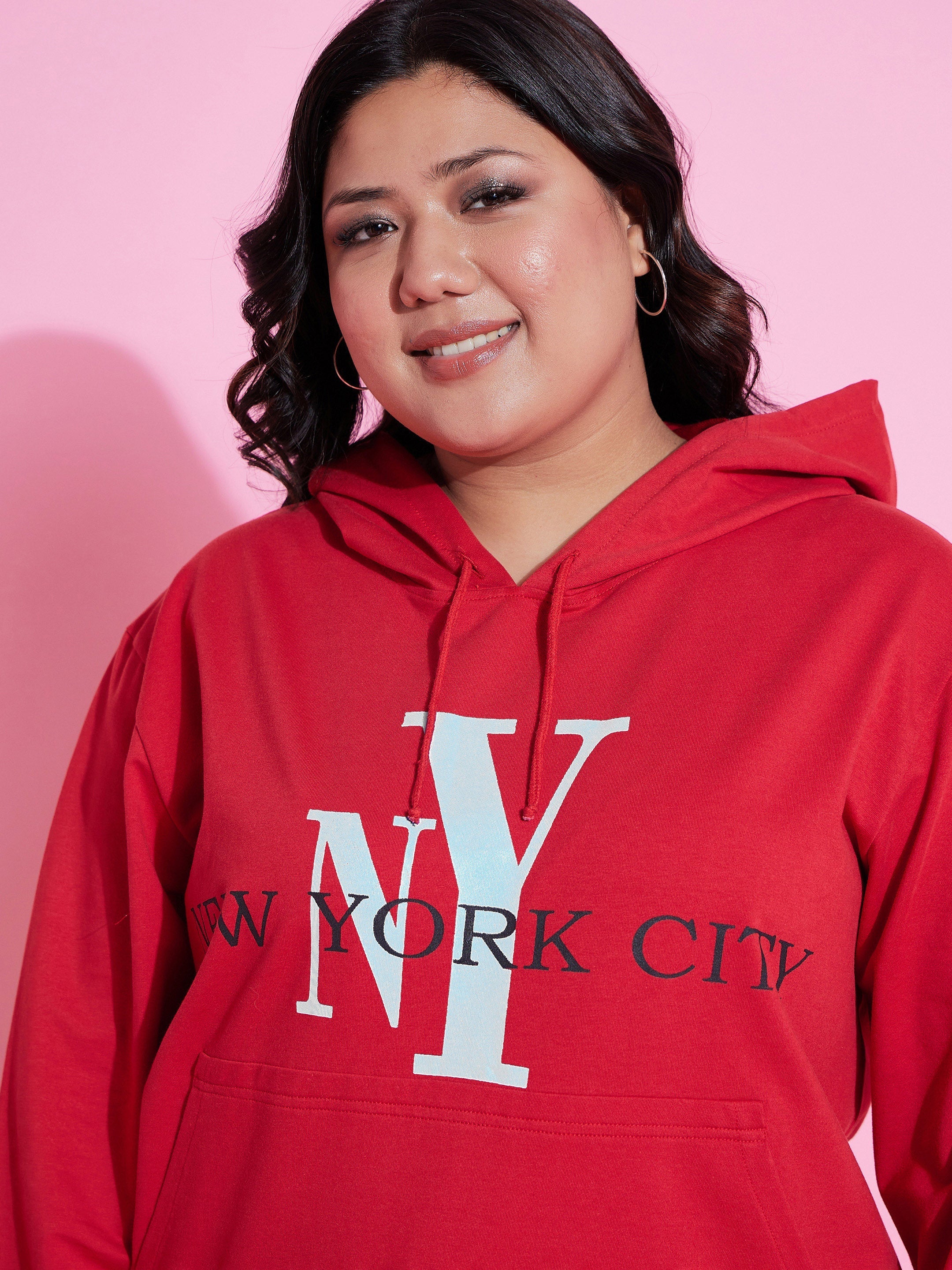 Women Red NEW YOKE Terry Hoodie With Joggers-SFSWSH7562_SFPANT50918