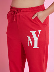 Women Red NEW YOKE Terry Hoodie With Joggers-SFSWSH7562_SFPANT50918