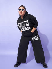 Women Black Fleece NYC Hoodie With Track Pants-SFSWSH7564_SFPANT50920