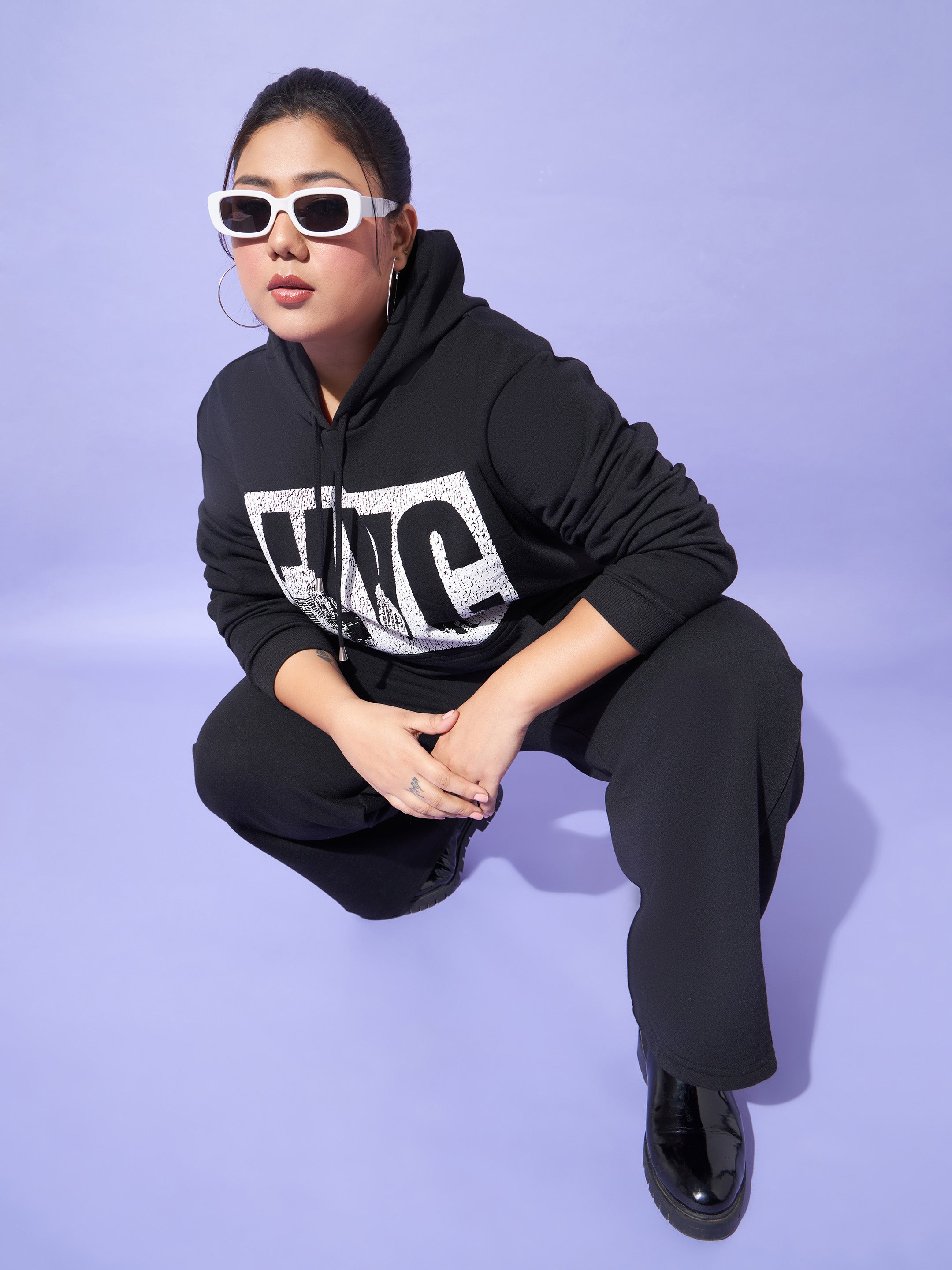 Women Black Fleece NYC Hoodie With Track Pants-SFSWSH7564_SFPANT50920