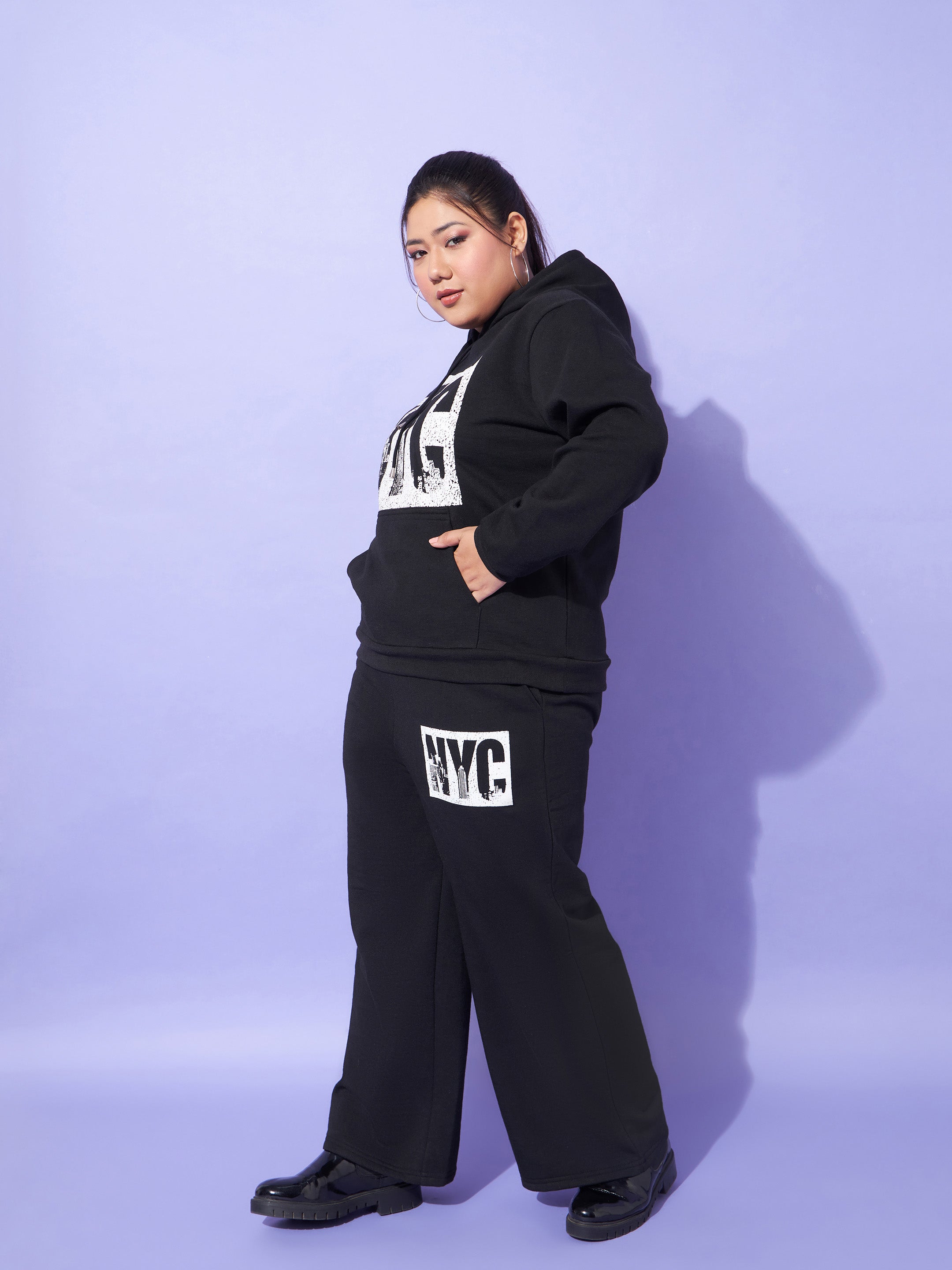 Women Black Fleece NYC Hoodie With Track Pants-SFSWSH7564_SFPANT50920