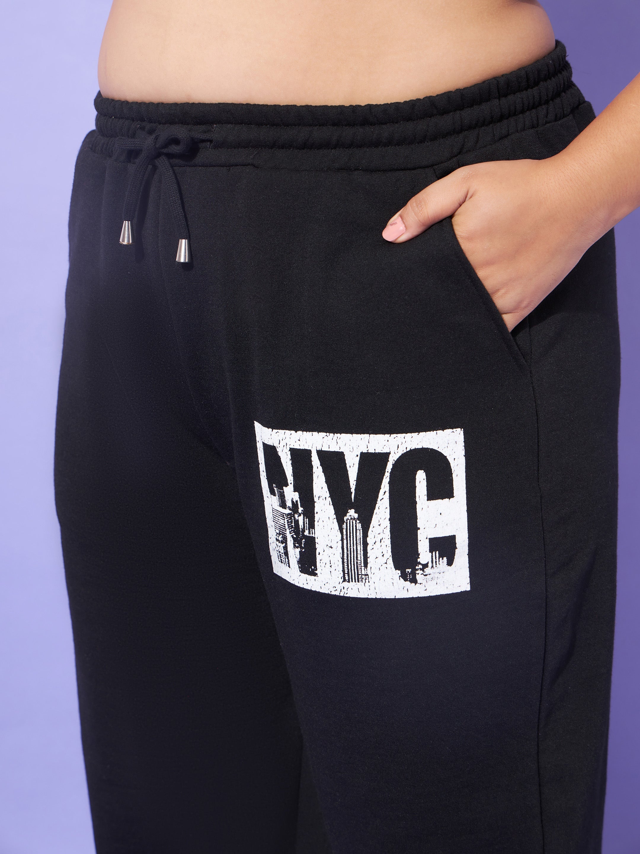 Women Black Fleece NYC Hoodie With Track Pants-SFSWSH7564_SFPANT50920