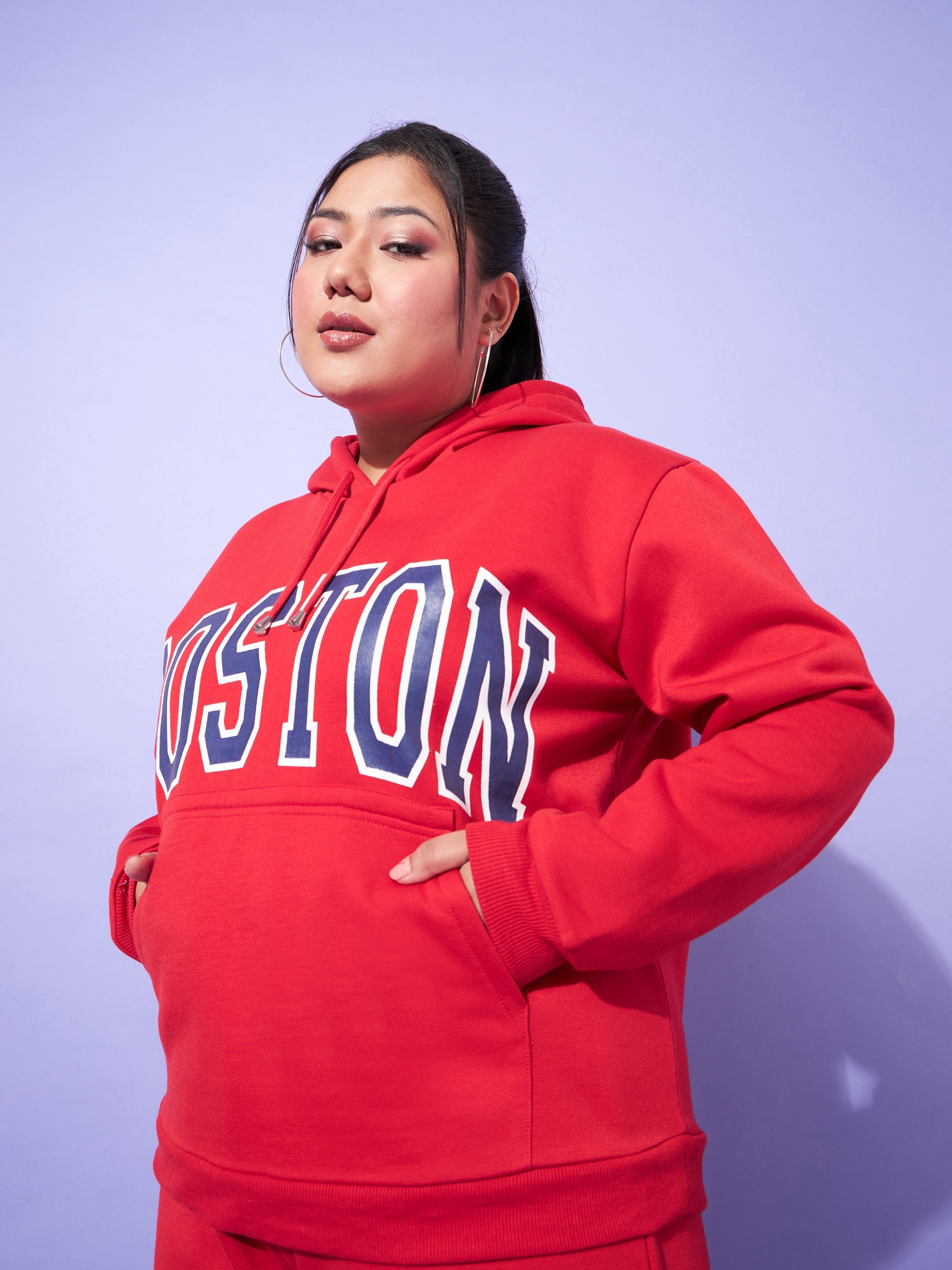 Women Red Fleece BOSTON Hoodie With Track Pants-SFSWSH7566_SFPANT50922