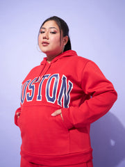 Women Red Fleece BOSTON Hoodie With Track Pants-SFSWSH7566_SFPANT50922