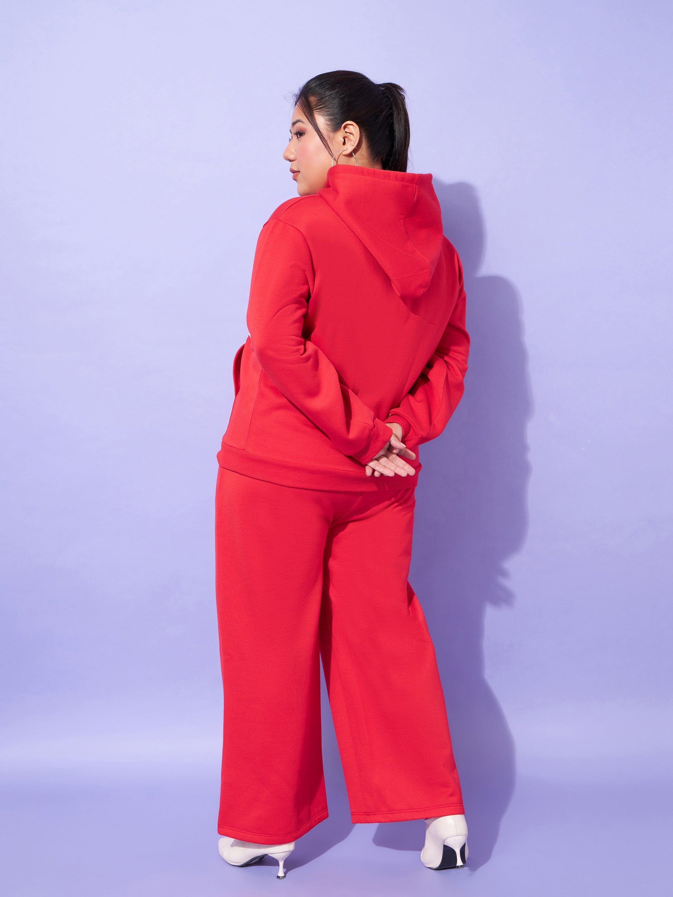 Women Red Fleece BOSTON Hoodie With Track Pants-SFSWSH7566_SFPANT50922