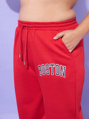 Women Red Fleece BOSTON Hoodie With Track Pants-SFSWSH7566_SFPANT50922