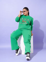 Women Green Fleece HAWAII Sweatshirt With Track Pants-SFSWSH7572_SFPANT50928