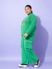 Women Green Fleece HAWAII Sweatshirt With Track Pants-SFSWSH7572_SFPANT50928