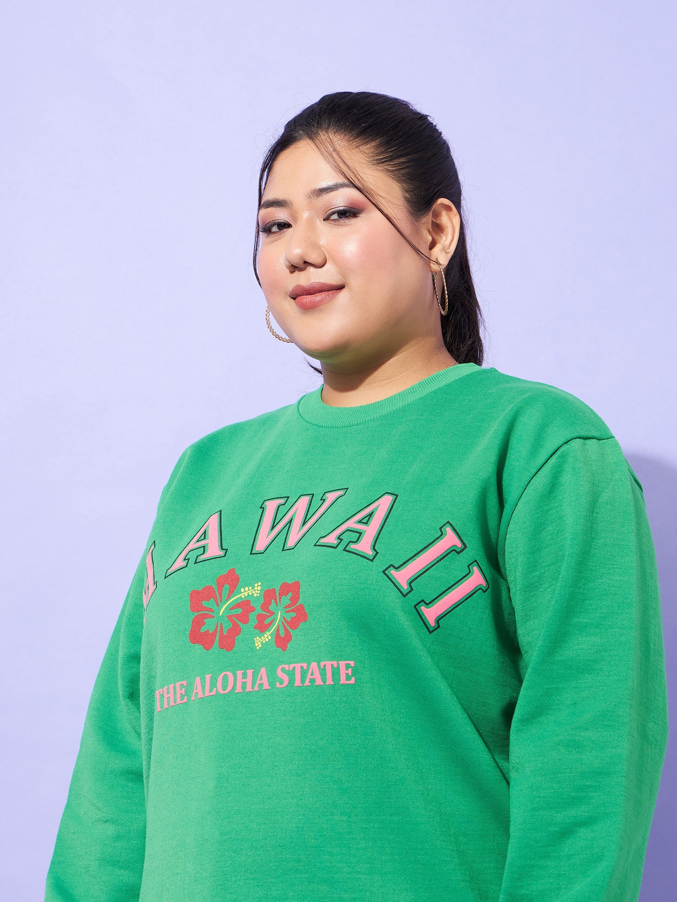 Women Green Fleece HAWAII Sweatshirt With Track Pants-SFSWSH7572_SFPANT50928
