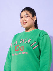 Women Green Fleece HAWAII Sweatshirt With Track Pants-SFSWSH7572_SFPANT50928