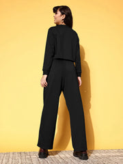 Women Black Terry Crop Sweatshirt With Track Pant-SFSWSH7580_SFPANT50960