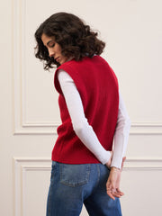 Women Red Solid V-Neck Sweater Vest-SFSWSH7611