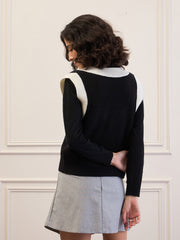 Women Black & White Solid V-Neck Sweater Vest-SFSWSH7613