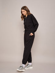 Women Black Terry Oversized Zipper Sweatshirt With Baggy Joggers-SFSWSH7630_SFPANT50991