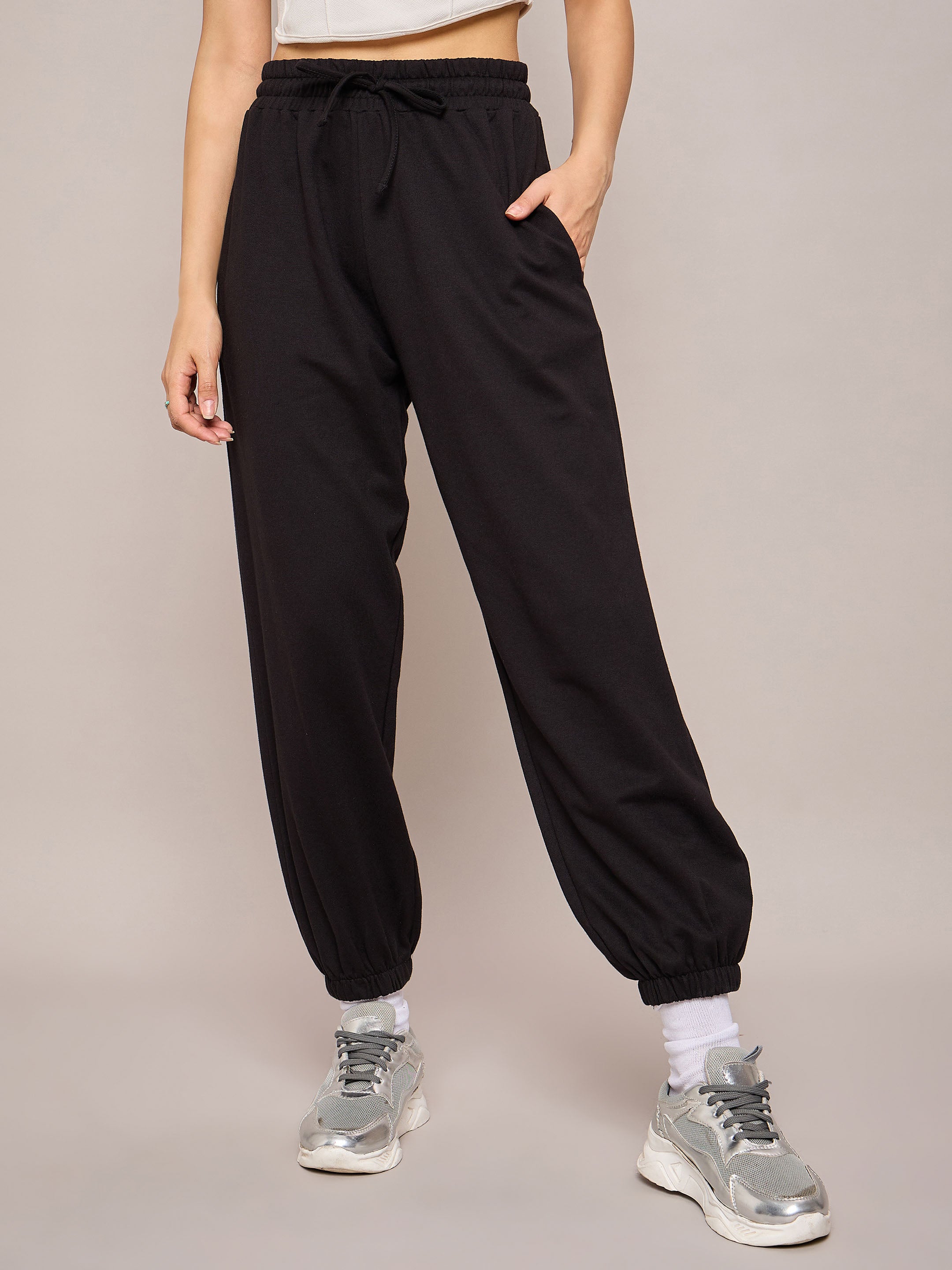 Women Black Terry Oversized Zipper Sweatshirt With Baggy Joggers-SFSWSH7630_SFPANT50991
