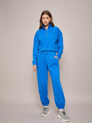 Women Royal Blue Terry Oversized Zipper Sweatshirt-SFSWSH7633